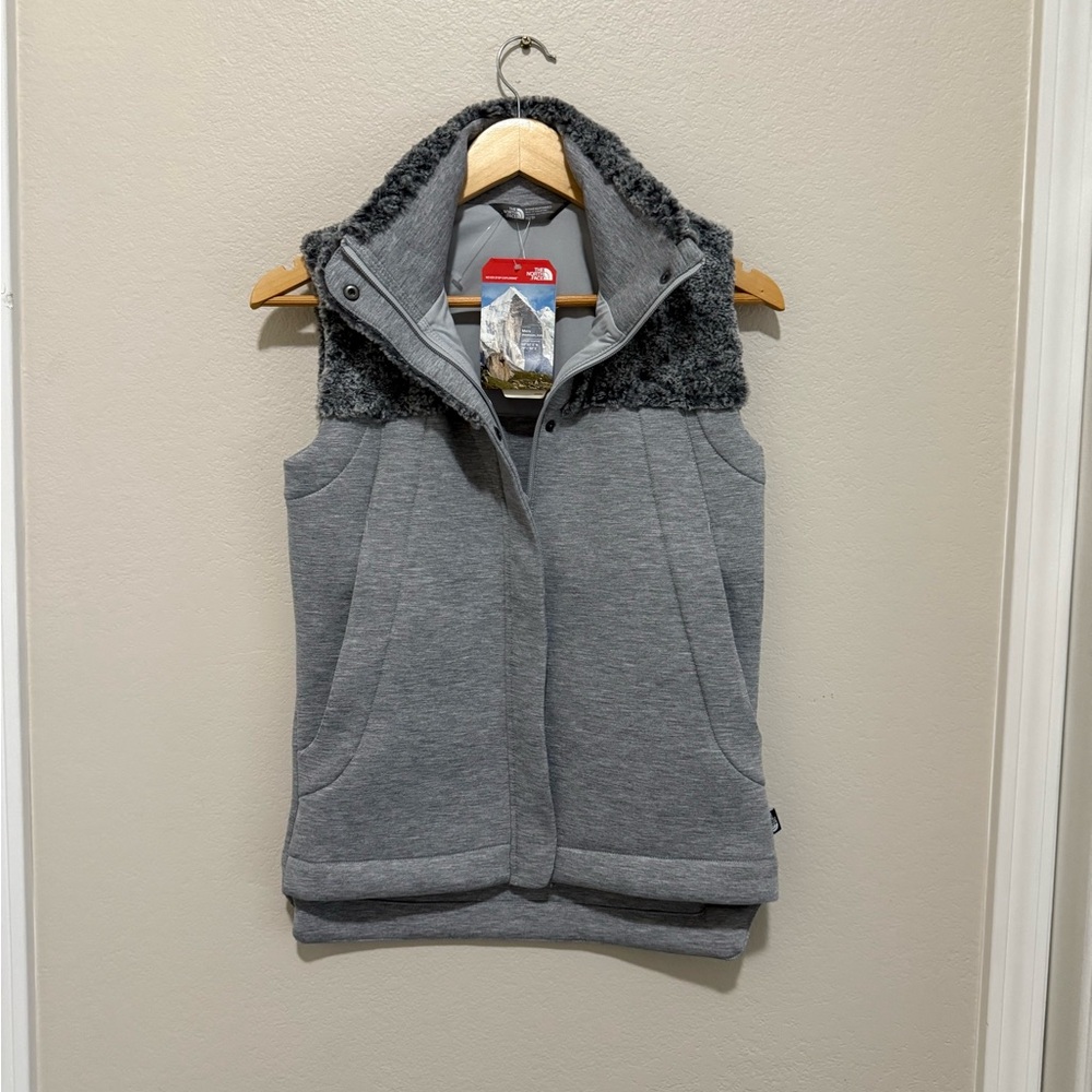 The North Face Light Gray Vest with Faux Fur Trim